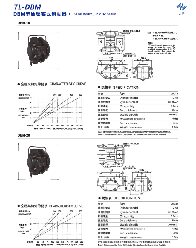 油壓碟式制動(dòng)器DBM型規(guī)格尺寸型號參數(shù)表